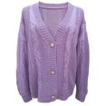 thumbnail image 4 of Lovskoo Cropped Cardigan Sweaters for Women Open Front Fall Trendy V- Neck Long Sleeve Button Down Casual Blouse Knit Tops Purple, 4 of 5