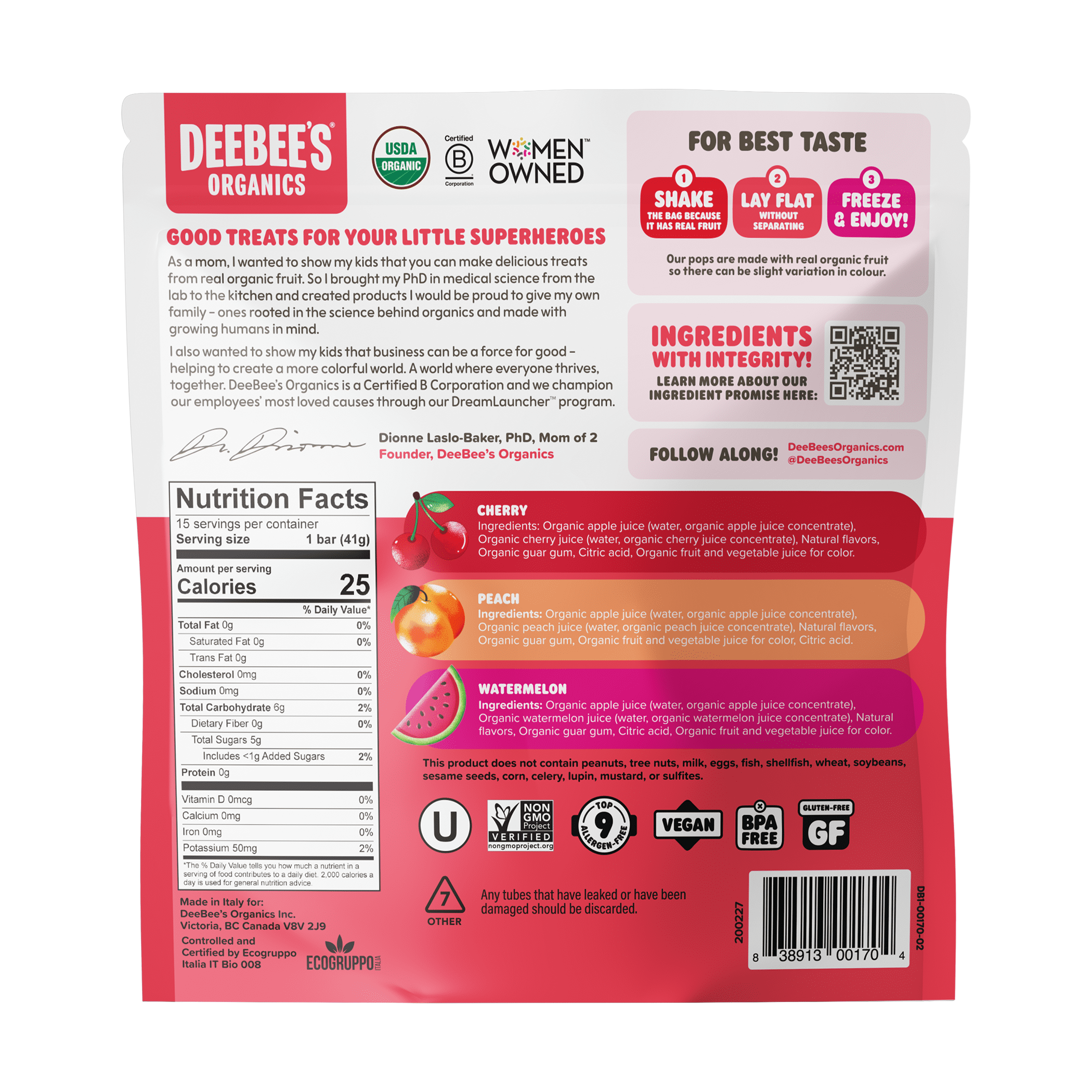 Deebee's Organics Super-Juice Freezie Pops, 15 Count, 1.35 fl oz