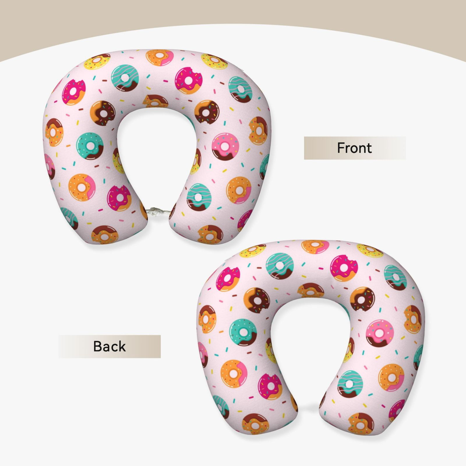 Xecao Donut Print Memory Foam Cervical Neck Pillow Versatile U-Shaped Pillows for Home,Office,Camping,Travelling,Soft Washable Cover