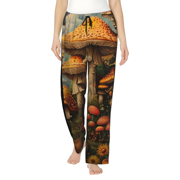 Balery Vintage Cloud Mushroom Pantalones de pijama para mujer, pijamas ultraligeros, pantalones de estar por casa-Large