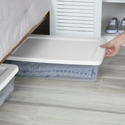 Sterilite Set of (2) 28 Quart Storage Boxes, Clear Plastic Storage Bin with Snap-on Lid, White