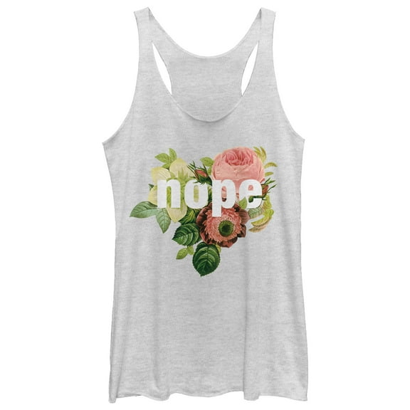 Women's CHIN UP Nope Flowers  Racerback Tank Top White Heather X Large