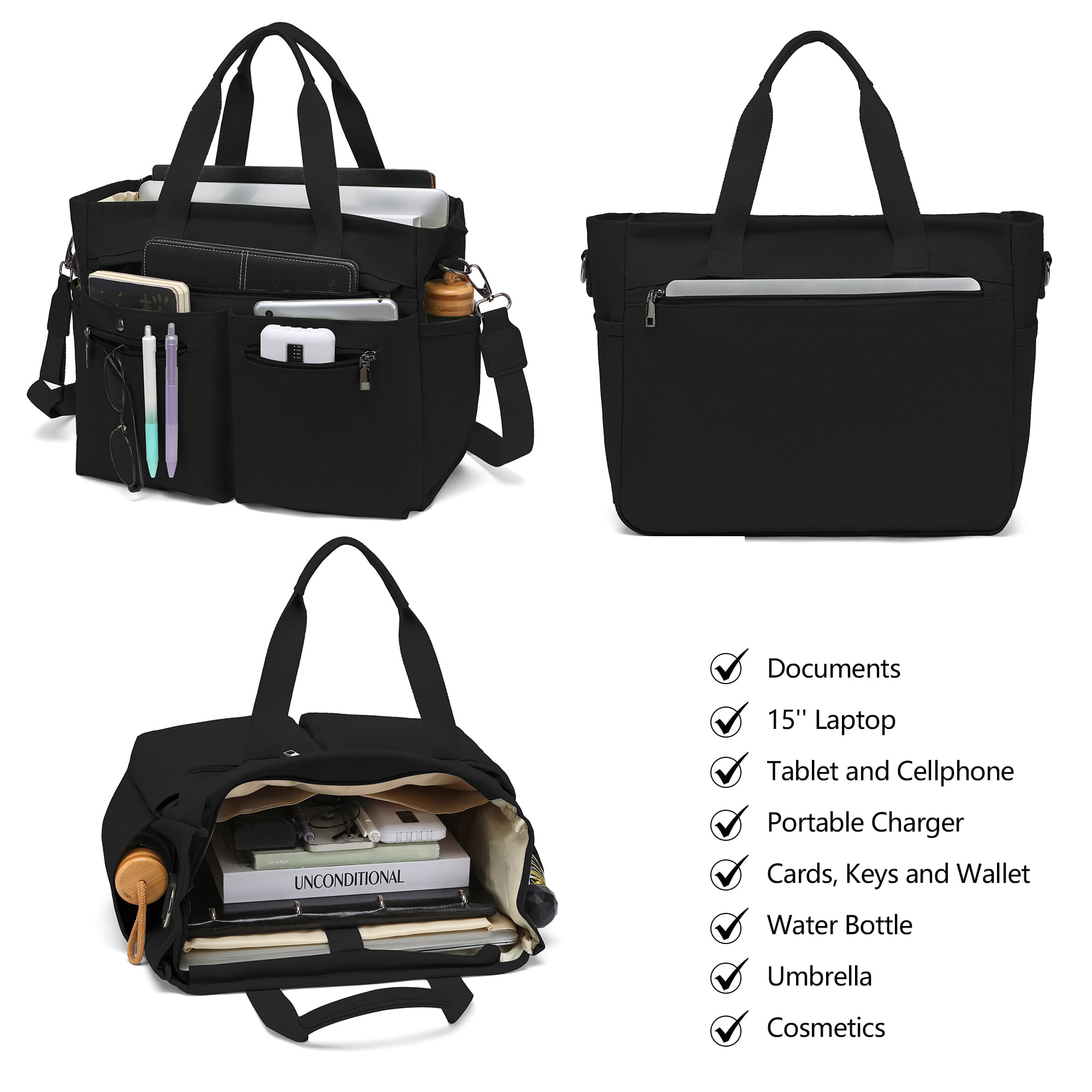 2pcs/Set Small Canvas Tote Bags for Women – Laptop-Friendly Work Totes with Crossbody/Shoulder Straps | Ideal for Travel, Gym & Daily Use