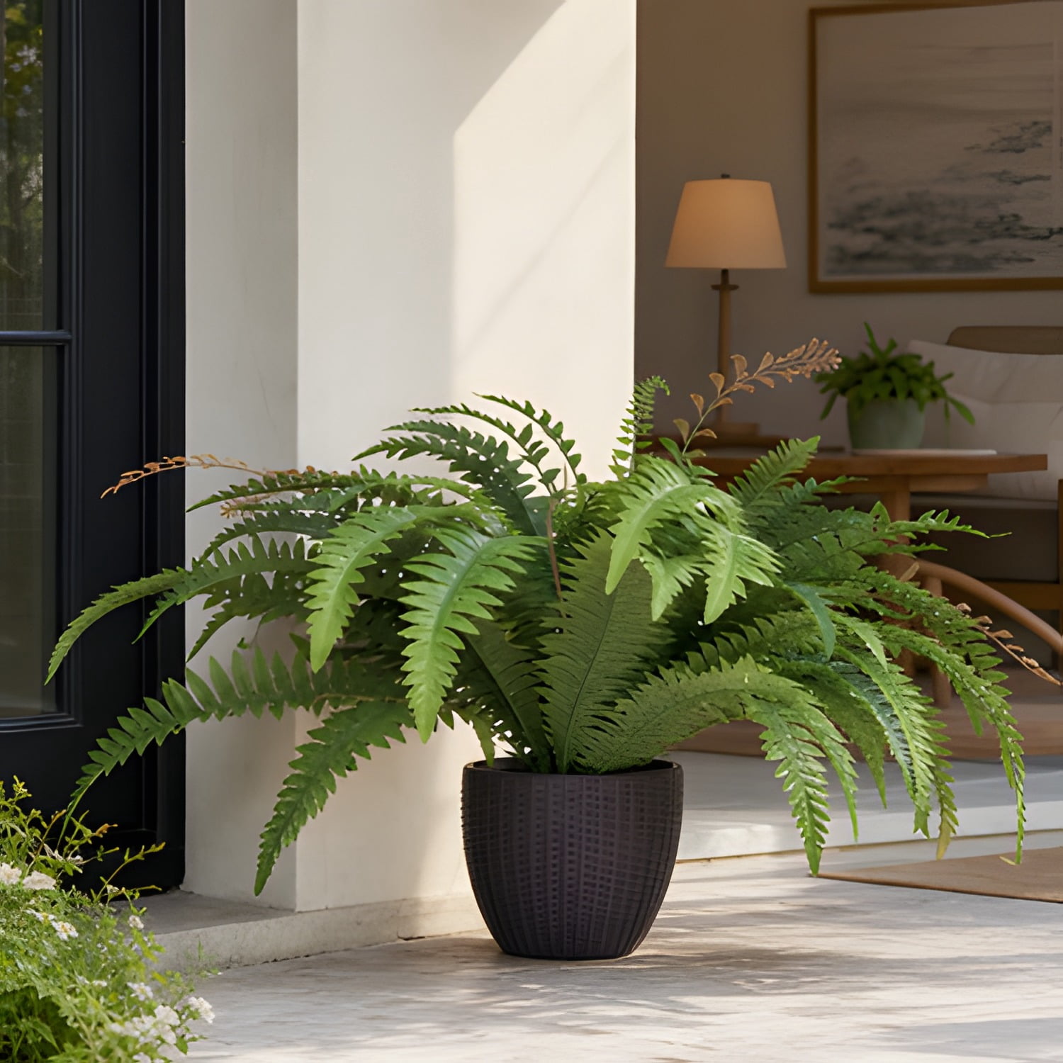 Artificial Fern 1-Pack 37-41 Inch Lifelike PE and Silk Plant Dense Branches Hang or Lay Flat Low Maintenance for Indoor Outdoor Decor