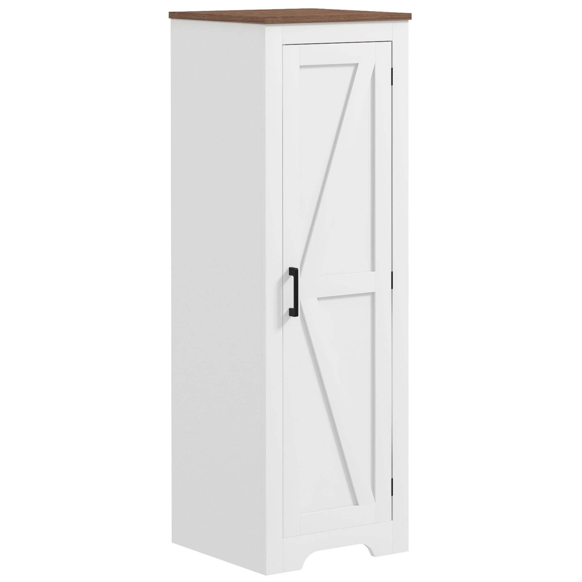 HOMCOM Farmhouse Storage Cabinet with Adjustable Shelf, Single Barn Door Accent Cabinet for Living Room, Floor Pantry Cabinet, White