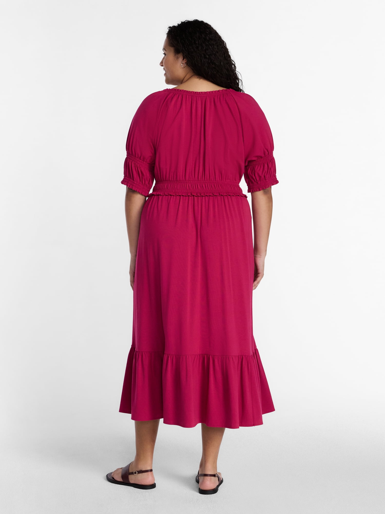 Terra & Sky Women’s Plus Scoop Neck Maxi Dress with Elbow Length Sleeves, Size 0X-5X