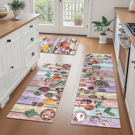 Findosom Kichen Rug Set of 3,Non Slip Machine Washable Kitchen Runner Rug for Floor,Spices Farmhouse Kitchen Rugs Absorbent for Sink,Hallway,Office,Kitchen Decor,Colorful 19"x32" 19"x48" 19"x60"