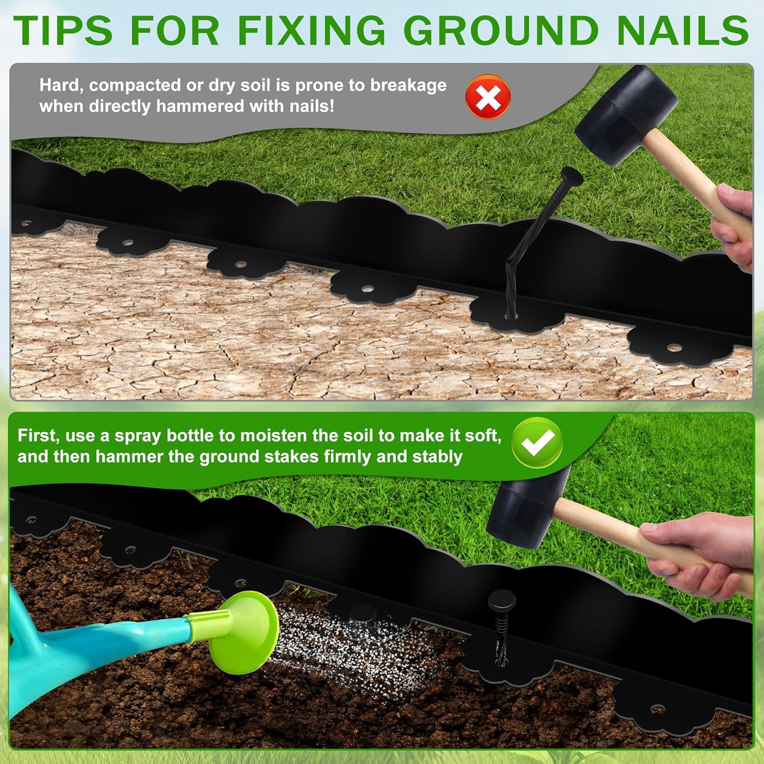 60FT Garden Edging, Heavy‑Duty Landscape Edging Border Kit with Elegant Cloud Design and 72 Anchoring Pegs, Paver Edging for Gardens, Lawn