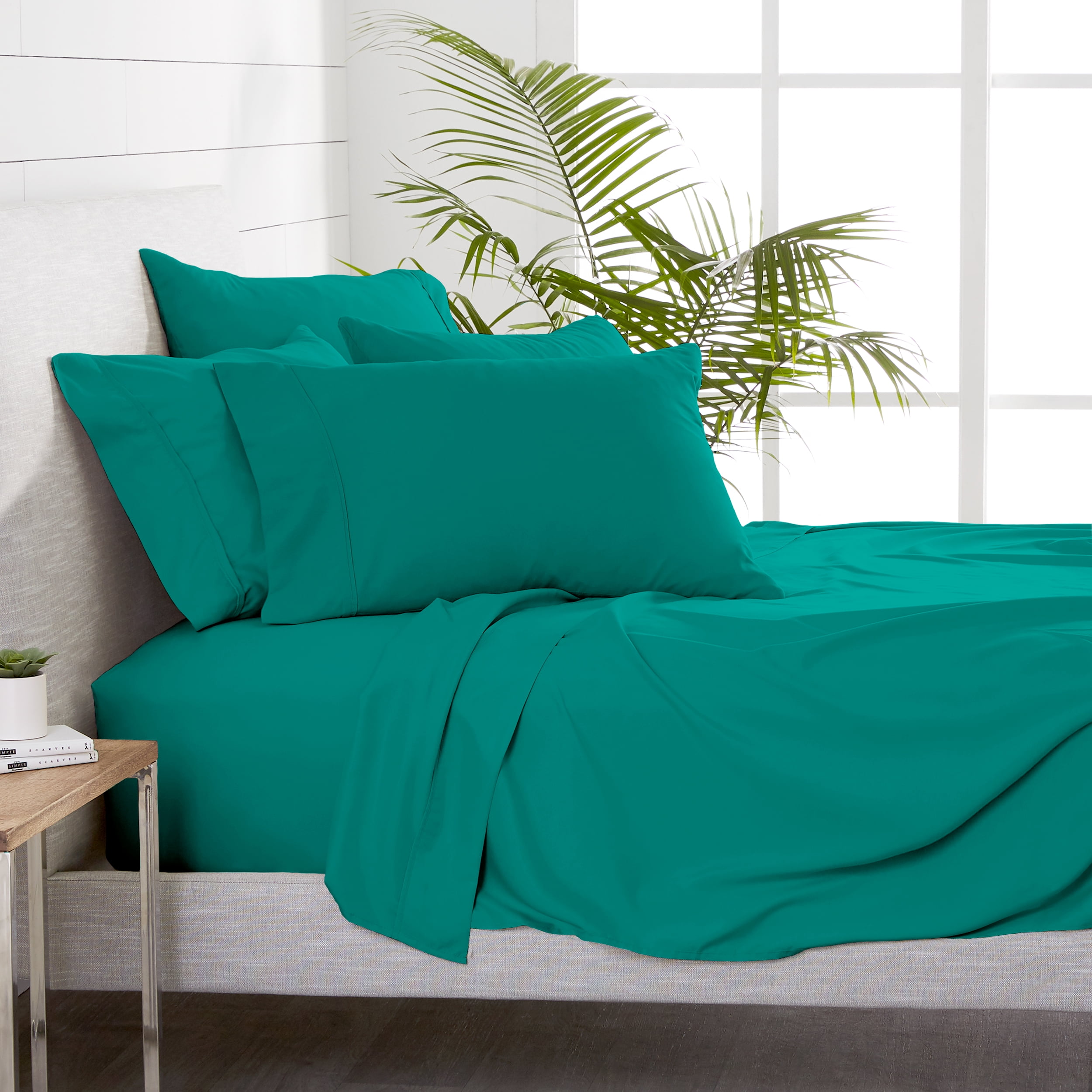 Bare Home 6 Piece Sheet Set, Microfiber, 2 Extra Pillowcases, King, Emerald