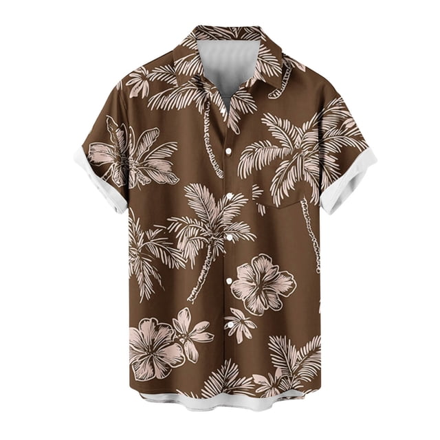Mens Casual Manga Corta Botón Abajo Camisas Impresas Bolsillo Botón Turndown Cuello Top Blusa Camisa