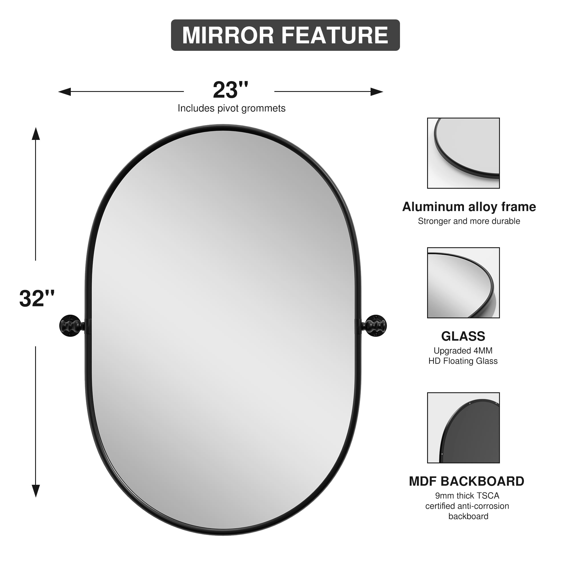 13"x9" Modern Oval Iron Frame Wall Mirror Wall Mounted Mirror,Black