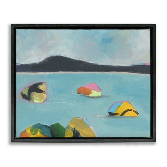 Stupell Industries Abstract Sea Buoys Landscape & Nature Painting Black Floater Framed Canvas Art Print Wall Art, 21 x 17