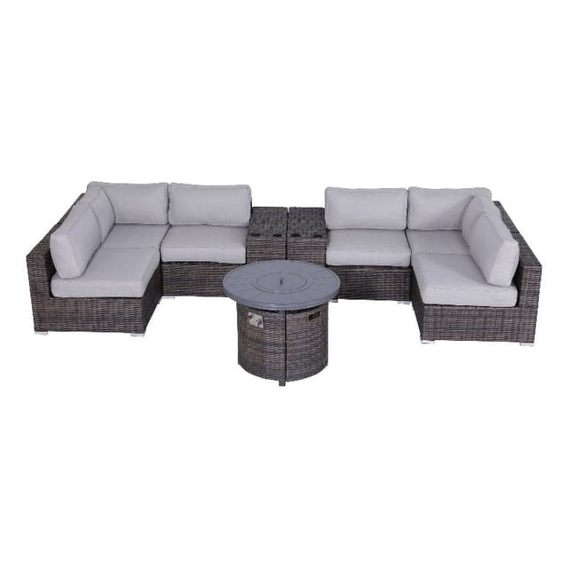 Living Source International Wicker / Rattan 4 Piece Seating Group in Brown/Gray