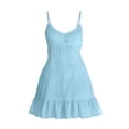 thumbnail image 5 of QUNYINEY Blue Sundresses for Women Summer Cotton Linen Sleeveless Mini Sleep Dress Loose Fit Ruffle Hem A Line V Neck Dresses, 5 of 7