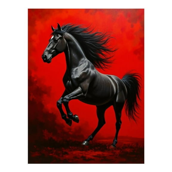Diamond Art Kit for Adults, Majestic Black Horse Red Background Diamond Painting for Adults Beginners, 5D DIY Diamond Art Painting Kits, Colorful Diamond Painting Craft for Home Decor 12x16