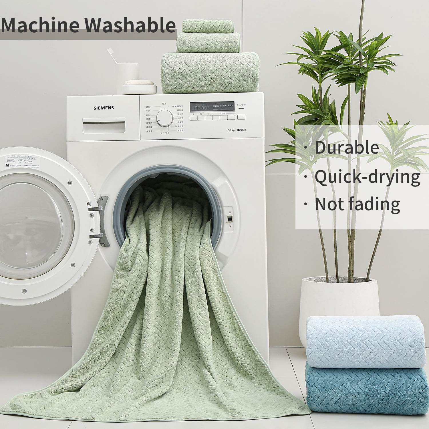 Covina Home 8-Pack Light Green Bath Towel Set, Oversized Ultra Soft Microfiber Bathroom Towel Set Adult Luxury Lightweight Cozy Collection