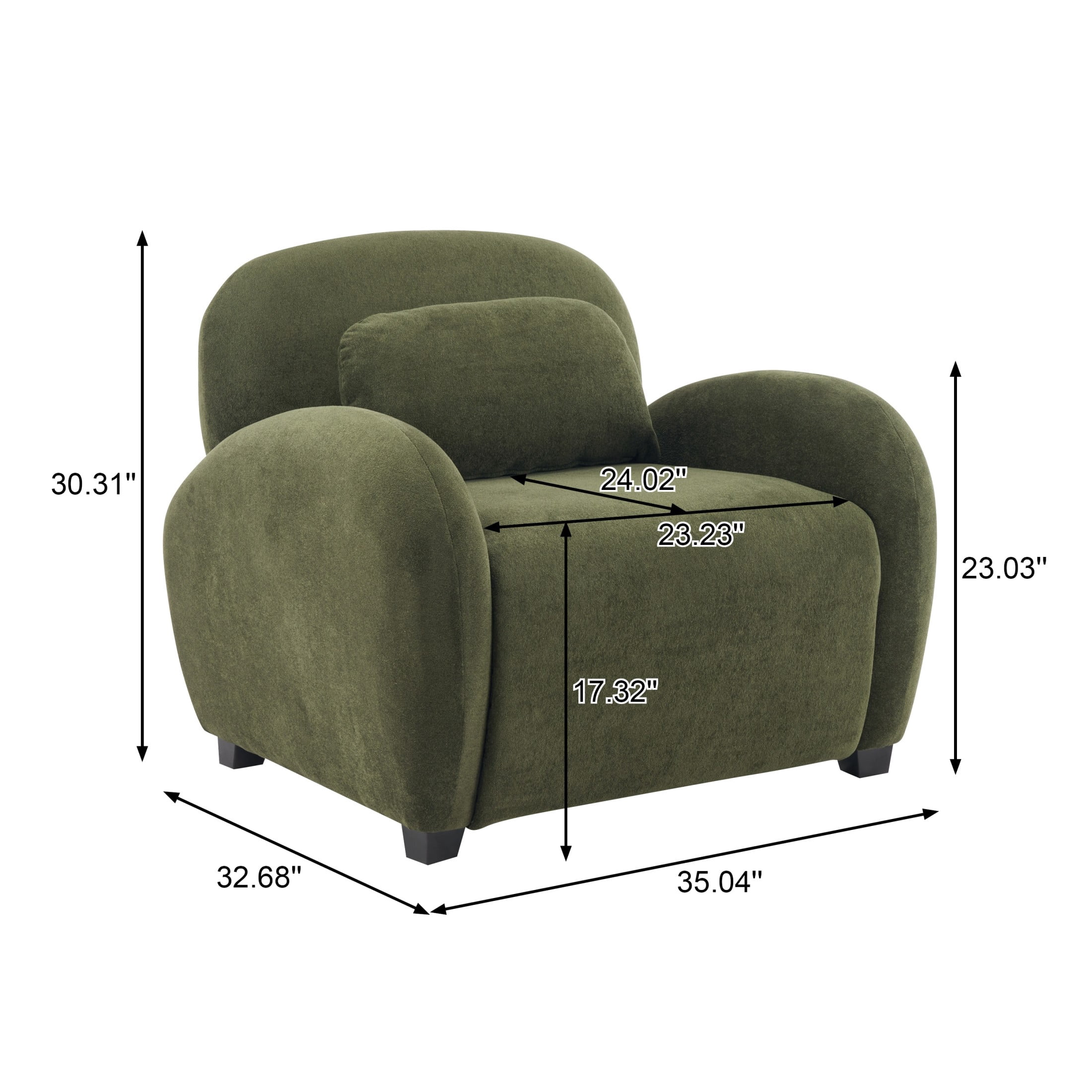 Christopher Knight Home 35" Modern Velvet Accent Armchair with Lumbar Pillow, Rubberwood Legs, Olive Green, Set of 2