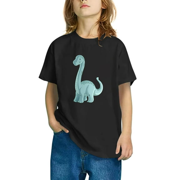 Odeerbi Kids Boys Girls T-shirt Dinosaur Print Short Sleeve Cotton Tee Tops Kids Fashion Cute Round Neck Cartoon Print Tees Black