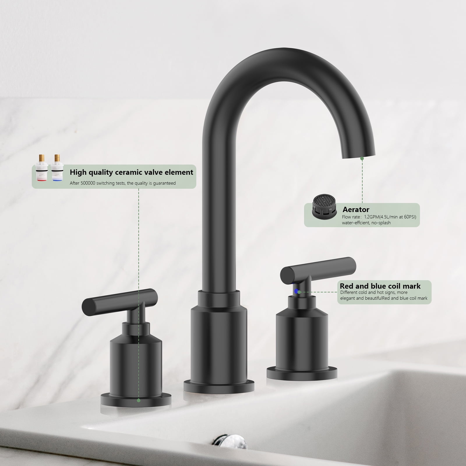 Luku Bathroom Faucet, Matte Black Widespread Bathroom Sink Faucet, 8 Inch Bathroom Faucet for Sink 3 Hole with Stainless Steel Pop-up Drain, Modern and Beautiful for Your Bathroom(Matte Black)