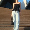 thumbnail image 2 of Gupgi Women Ruched Tube Tops Summer Fashion Sleeveless Off Shoulder Solid Color Tie Up Vest, 2 of 8