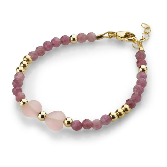 Elegant Baby Bracelet With Pink Tourmaline Beads, Pink Hearts, 14kt Gold Filled Beads (B2108)