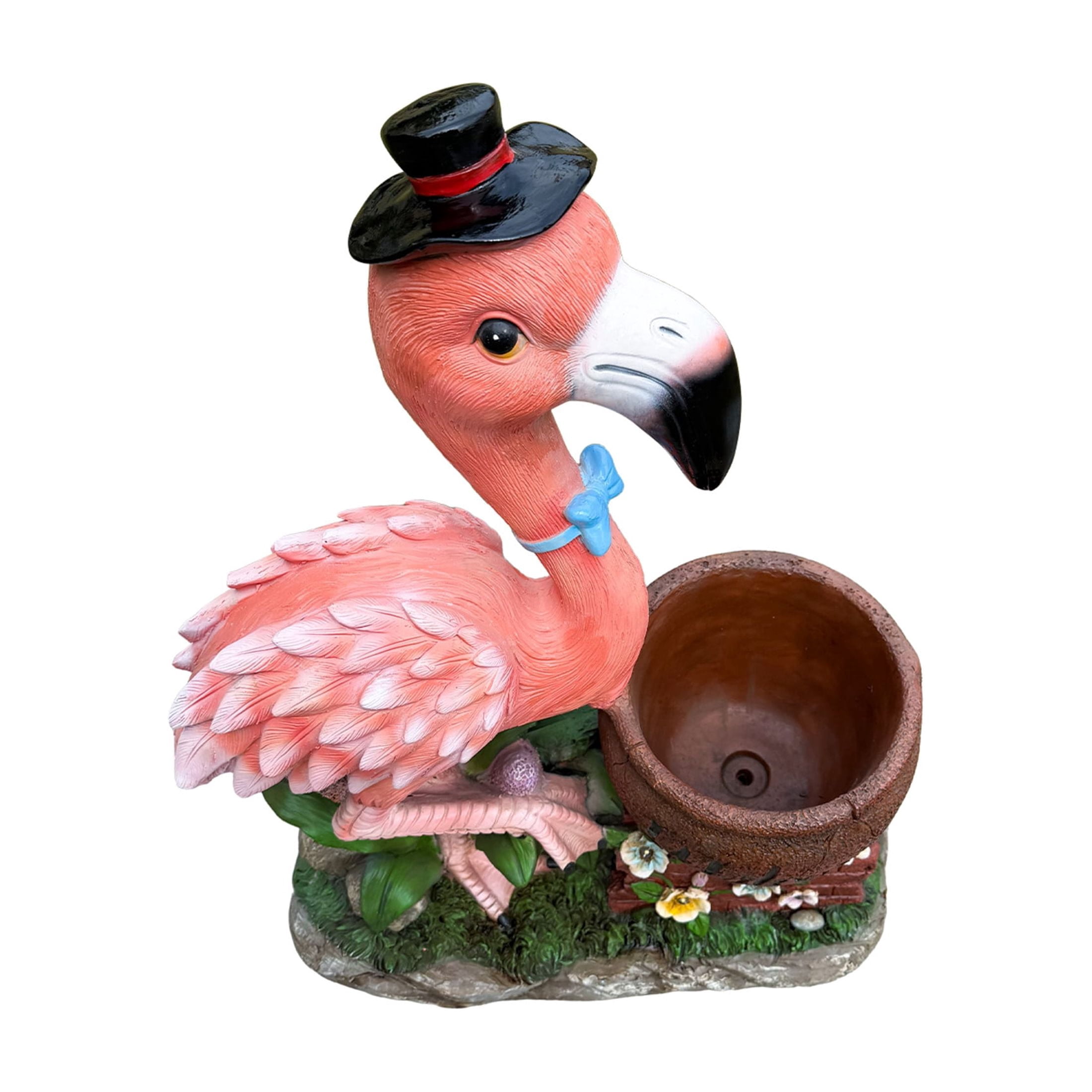 Noble House Black Hat Flamingo Garden Planter Pot, Whimsical Resin Figurine Flower Pot for Outdoor Porch and Yard Decor, Multicolor