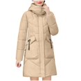 thumbnail image 2 of Gamivast Quilted Jackets for Women with Hood Long Zip up Button Warm Coats with Pockets Trendy Stand Collar Long Sleeve Jacket Winter Clothing for Cold Weather, 2 of 7
