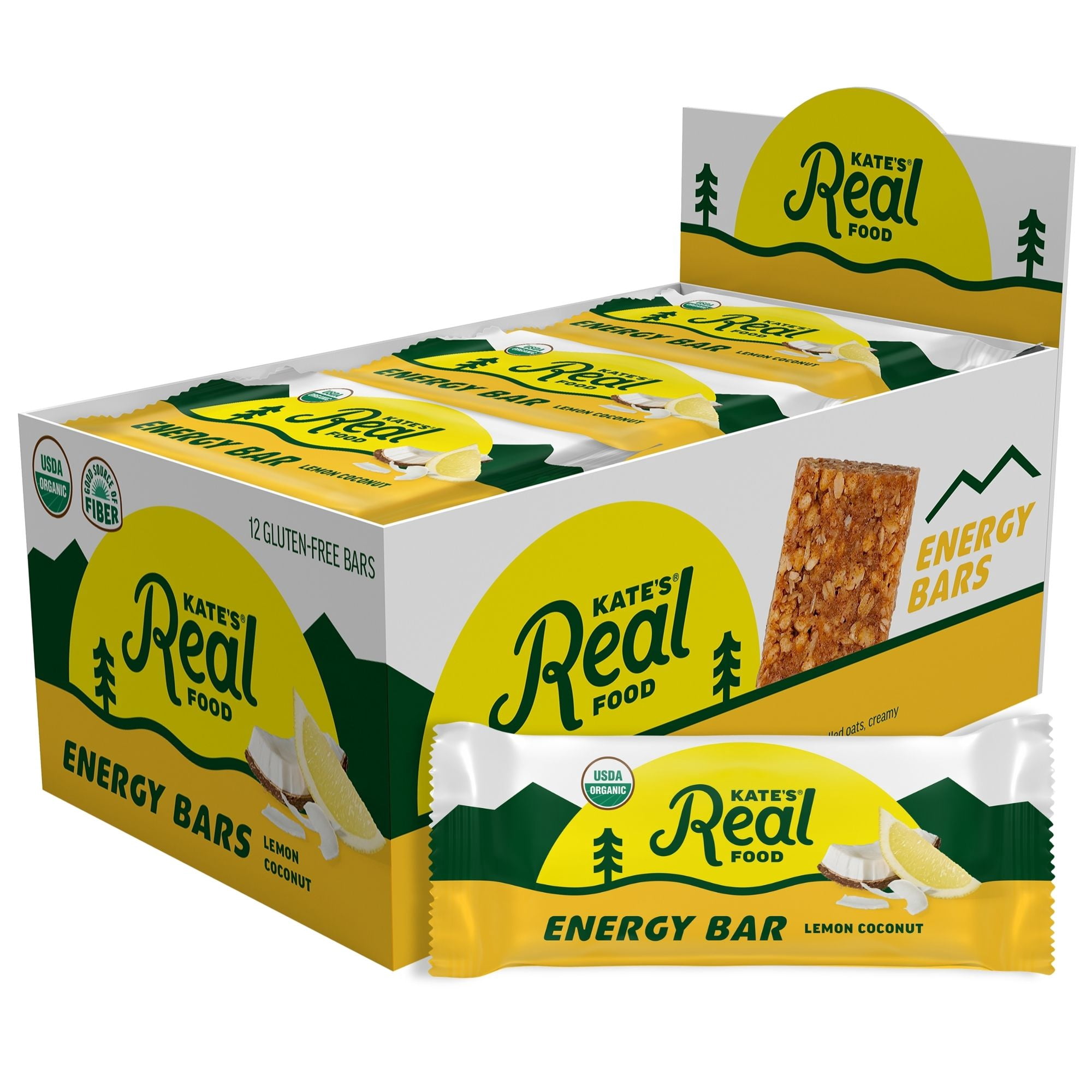 Kate’s Real Food Organic Granola Lemon Coconut All Natural Energy Bars - Non GMO, Soy Free, Whole Grain, and Made with Gluten Free Oats - 12 count