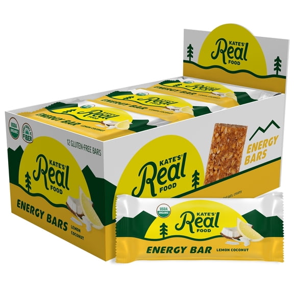 Kate’s Real Food Organic Granola Lemon Coconut All Natural Energy Bars - Non GMO, Soy Free, Whole Grain, and Made with Gluten Free Oats - 12 count