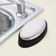 Stainless steel soap odor remover, metal hand soap, modern aesthetic, eliminates fishy smells, kitchen cleaning, bathroom hygiene, fresh scent, large oval design, durable metal
