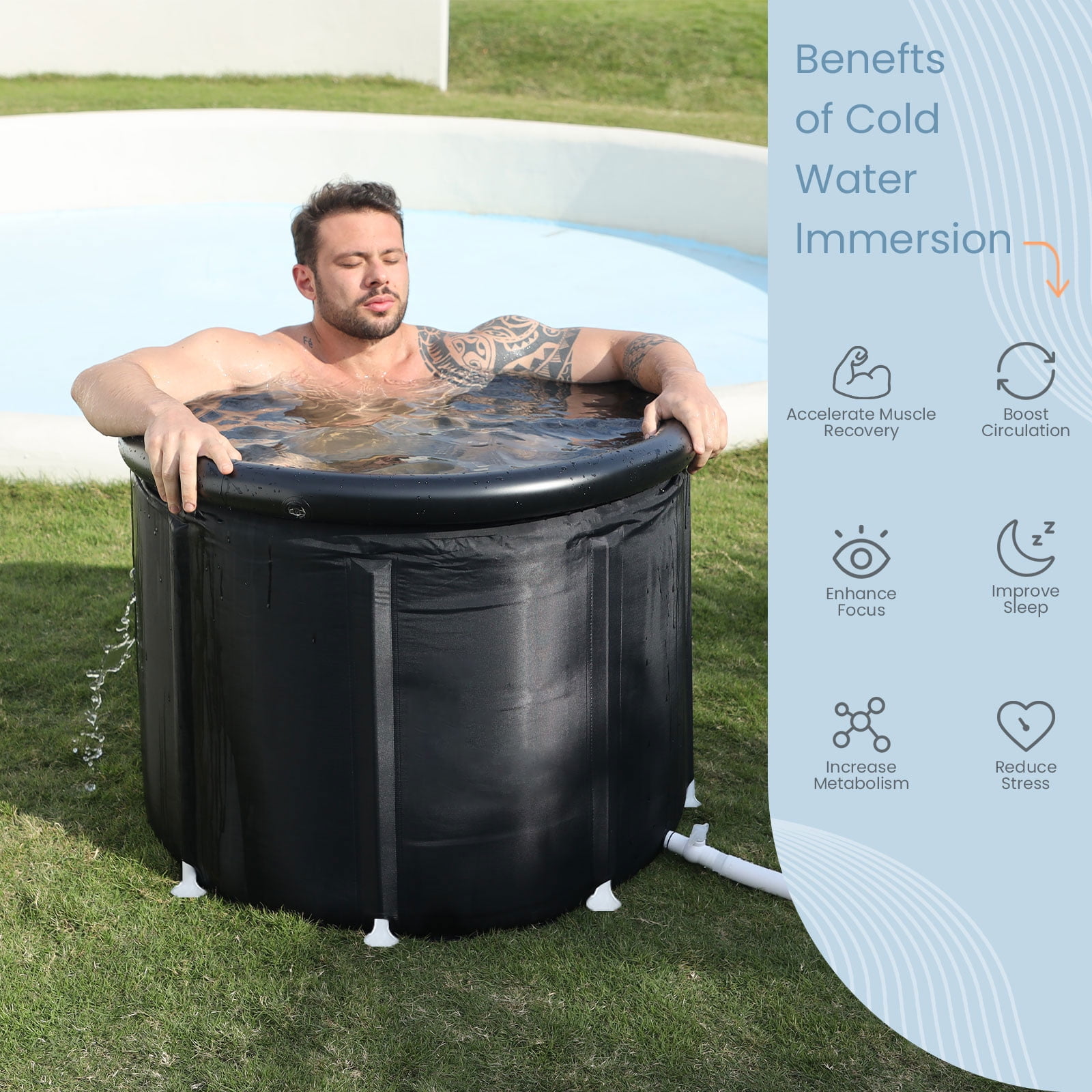 Ice Bath Tub For Athletes With Cover 102 GL Cold Plunge Tub Portable Folding Plunge Pool For Outdoor Gym Treatments