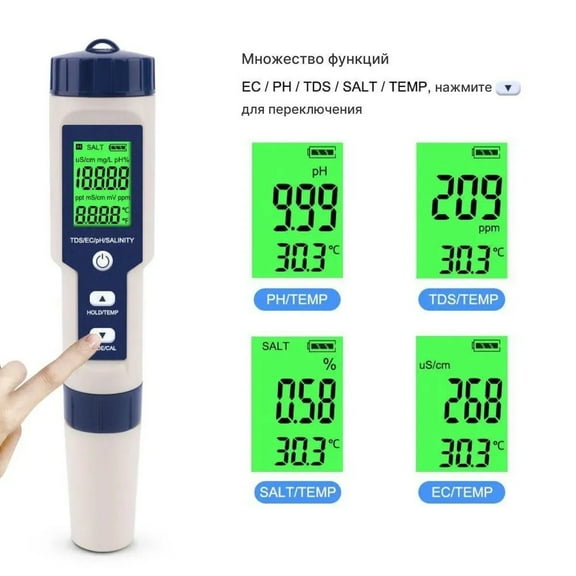 Pool Salt Tester & PH Meter, Hofun Digital Salinity Meter and PH Tester for Aquarium and Pool Saltwater Water, 5 in 1 Salinity PH Temp EC and TDS Meter, Aquarium Swimming Pool Hot Tub, High Accuracy