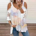thumbnail image 1 of Fiudx Ofertas Del Día Tops de Encaje con Estampado de Manga Corta y Cuello En V a La Moda para Mujer, 1 of 5