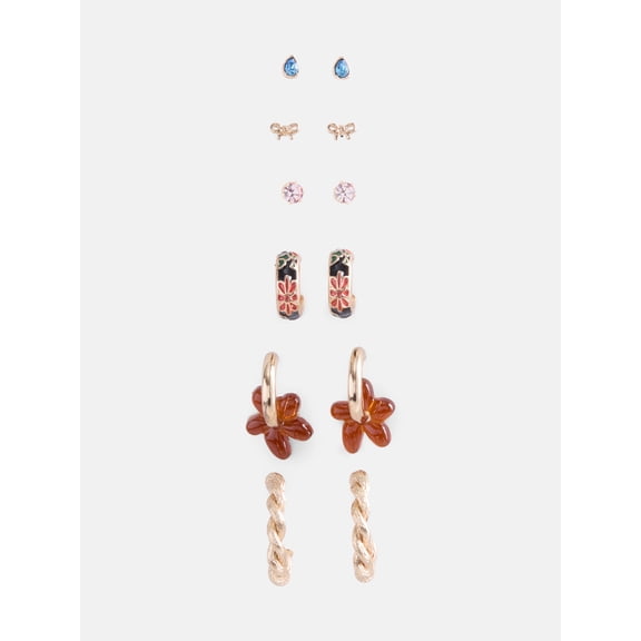 No Boundaries Flower and Bow Earring Set, 6-Pairs, Women's