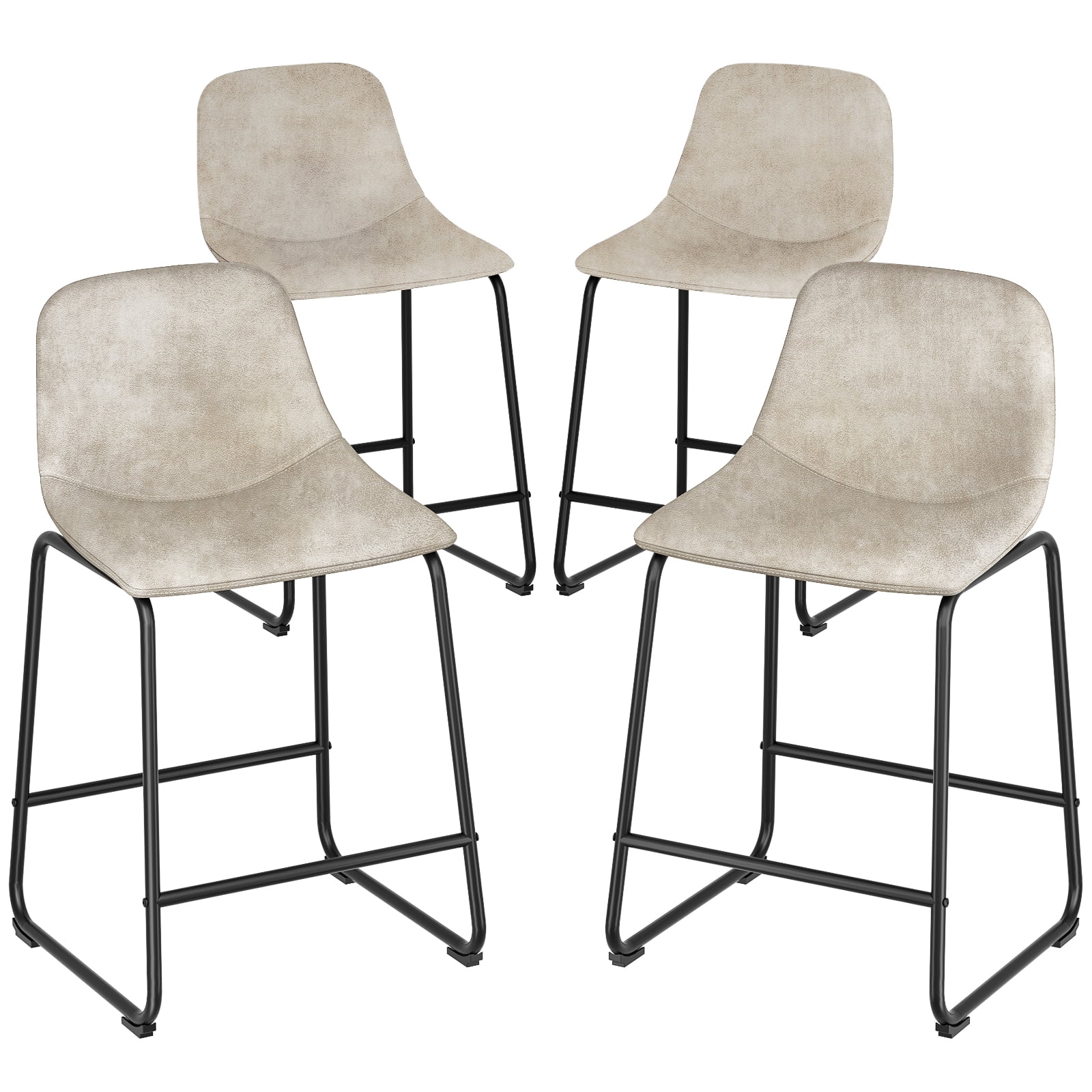 24 inch Tech Cloth Counter Height Bar Stools with Back in Beige, Set of