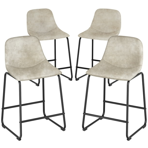 24 inch Tech Cloth Counter Height Bar Stools with Back in Beige, Set of