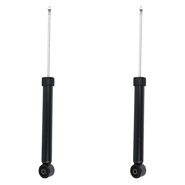 (2) amortiguadores gas jetta 2010 a 2015 volkswagen traseros sachs. Par trasero de amortiguadores de gas SACHS con vástagos cromados y cuerpos cilíndricos negros, montura inferior con buje circular y sello protector; vista frontal vertical sobre fondo blanco. Compatible con eje trasero izquierdo y derecho, versión GLI; a menudo usados como reemplazo directo en restauraciones de suspensión.