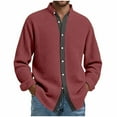 thumbnail image 2 of Yusimy Men's Waffle Knit Long Sleeve Shirt Button-Down Collar Front-Closure Fashionable Casual Shirt, 2 of 6
