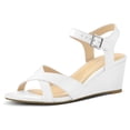 thumbnail image 1 of Sandalias de cuña Mujer Correa en el tobillo Zapatos casuales bajos y cómodos con punta abierta (42) Blanco, 1 of 7