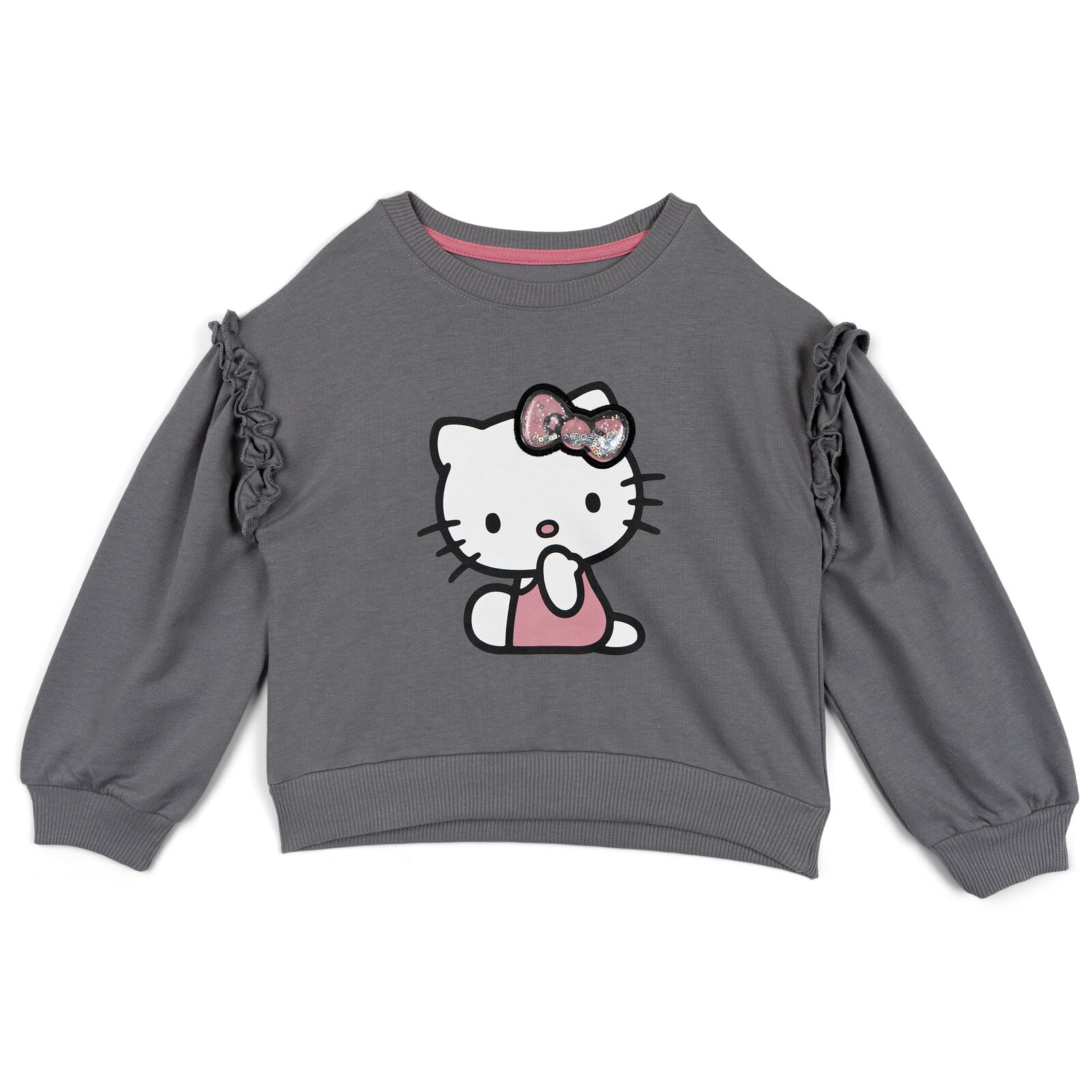 Hello Kitty French Terry Drop Shoulder Pullover Sweatshirt and Ribbed Flare Leggings Outfit Set Toddler to Big Kid