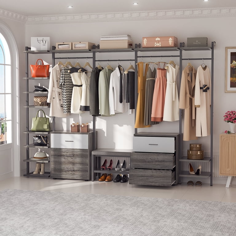 Homieaay 96'' Heavy Duty Closet System with 6 Drawers, 14 Shelves