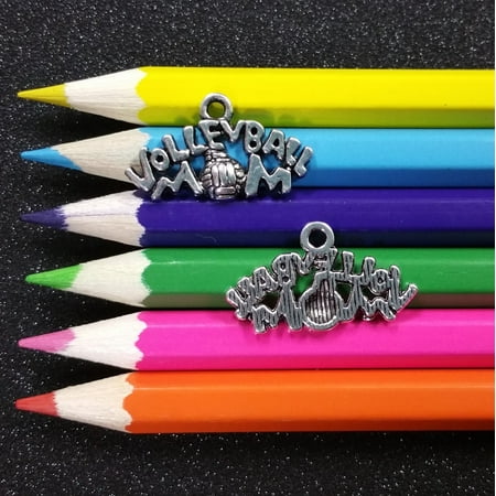Sports Mom Charm - 10 PCS - Volleyball Sports Mom Message Silver Charm Pendant C0519