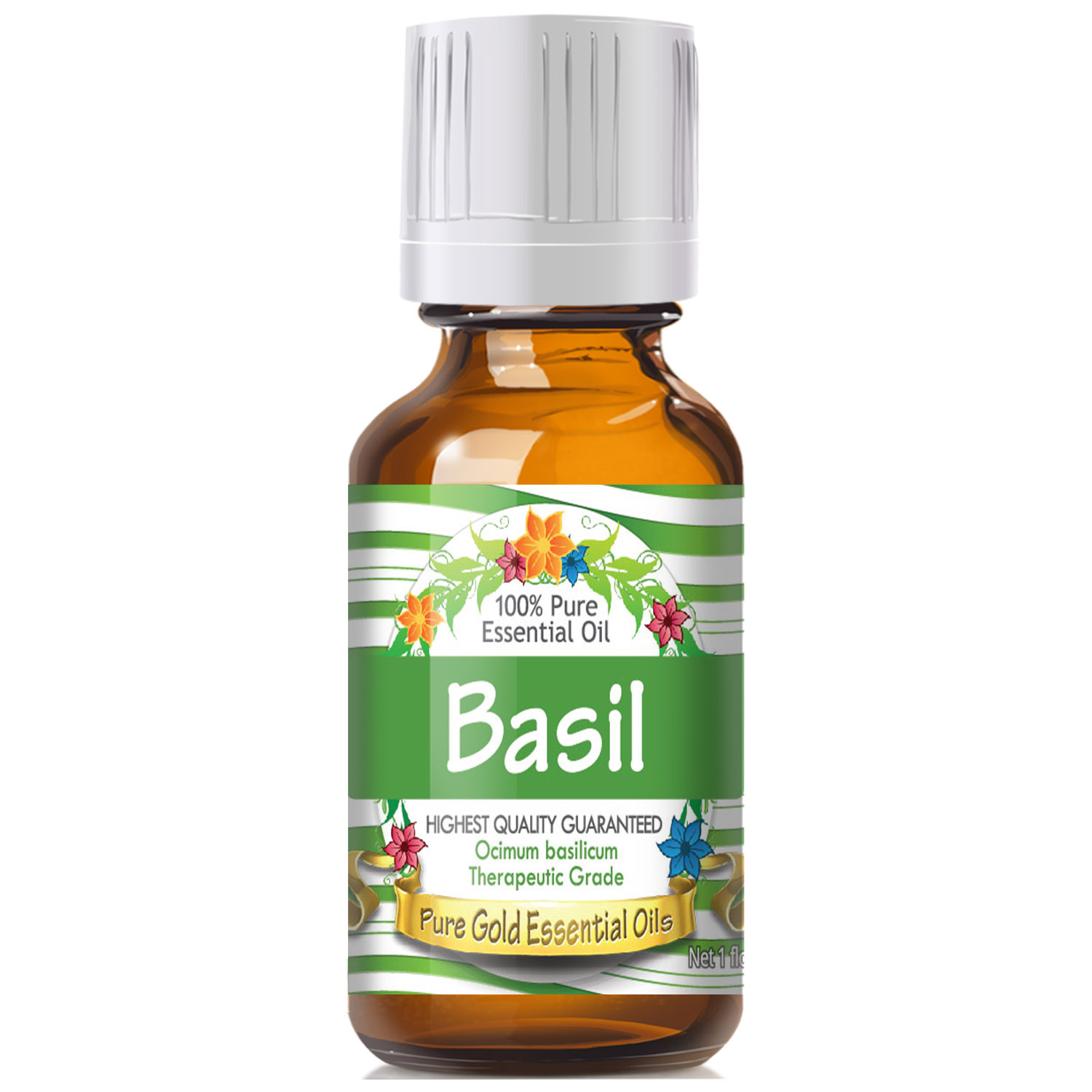Pure Gold Basil Essential Oil, 100 Natural & Undiluted, 30ml