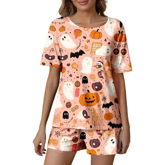 Women'S Pajama Sets Halloween 2 Pcs Milk Protein Fiber Pjs Women Halloween Button Down Shorts Pajama Set For Women Loungewear For Women Womens Nighties