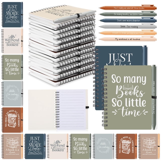 Juego de cuadernos Thenshop 12 cuadernos en espiral y bolígrafos de bambú de 10 x 14 cm
