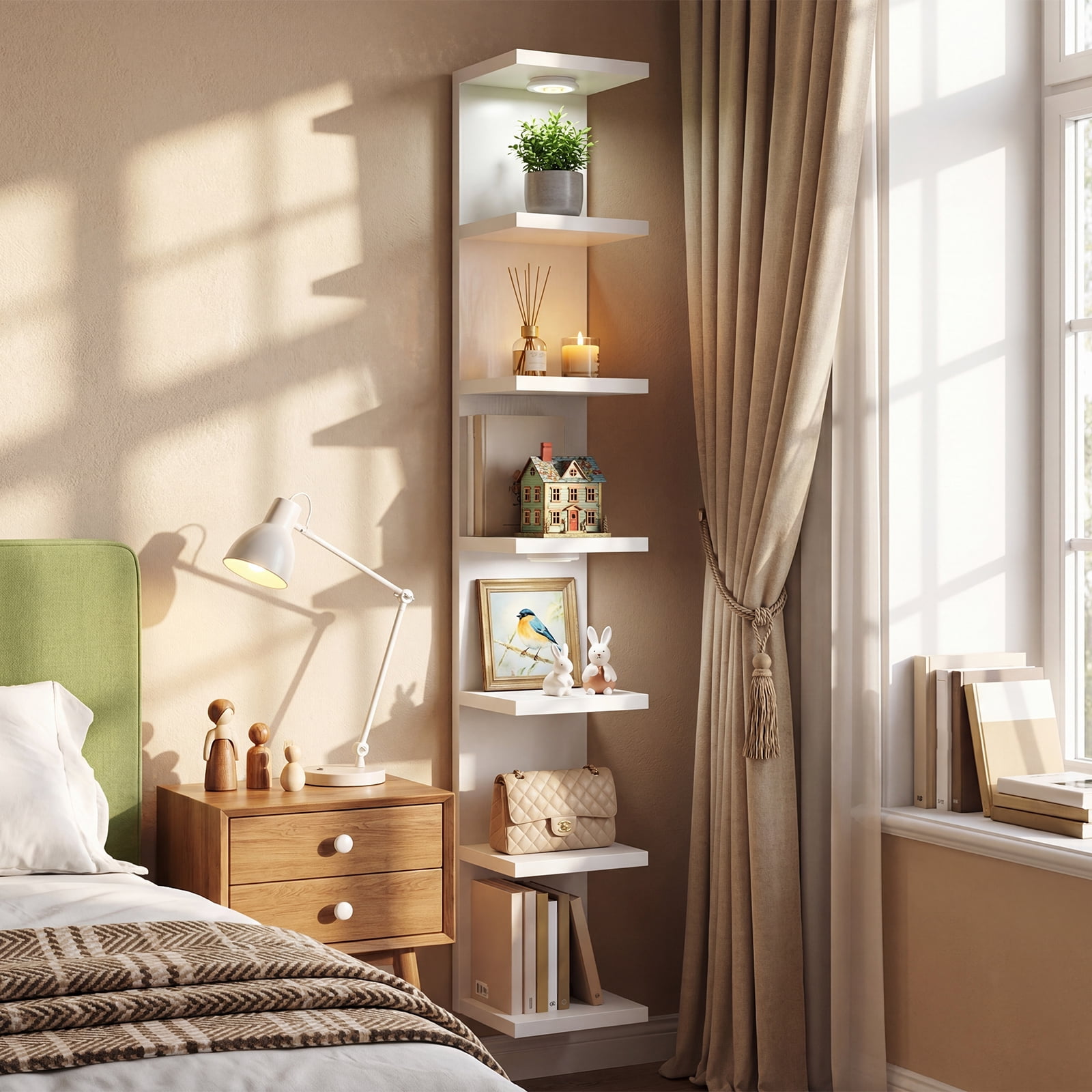 Fairy 7-Tier Wall Mounted Shelf Unit with LED Lights, White photo 3