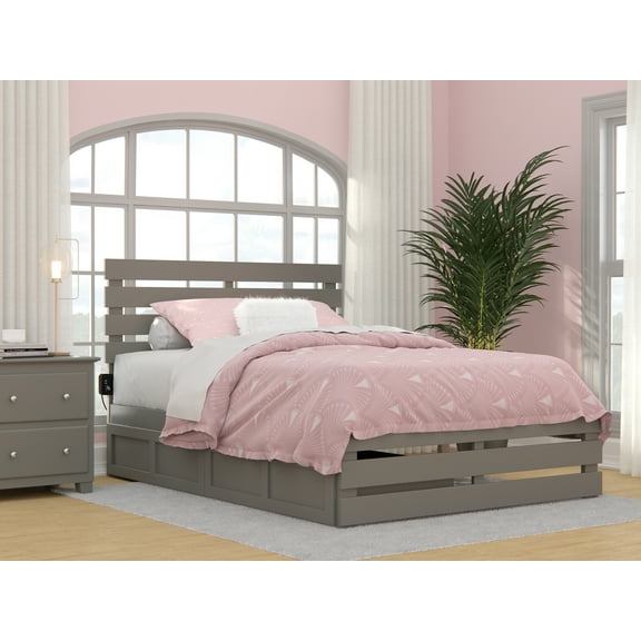 AFI Oxford Full Wood Platform Bed with Headboard, Footboard & 2 Storage Drawers, Grey