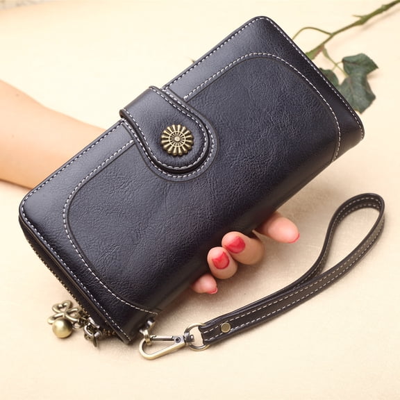 WRISTBIQUE 1Pcs Wax Handbag Multi Function Card Purse for Women Black