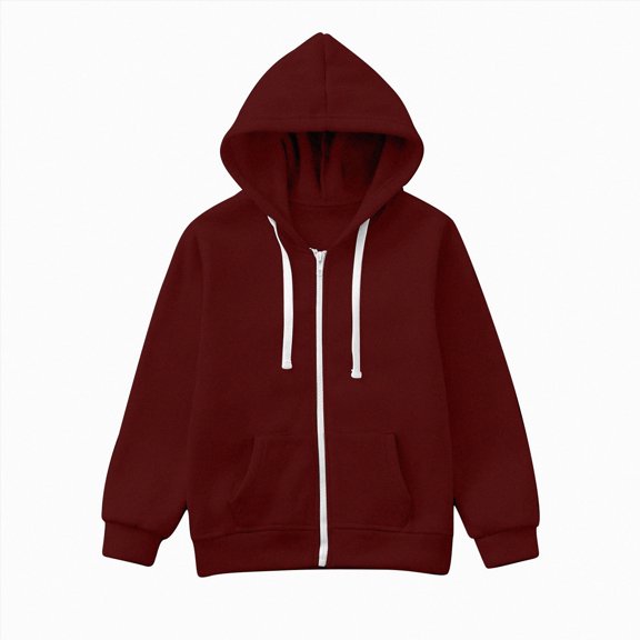 TOWED22 Unisex Boys Girls Fleece Jacket Lightweight Zip up Active Hoodie Hooded Sweatshirt Kids Spring Fall Jackets Coat,Wine,9-10 Y