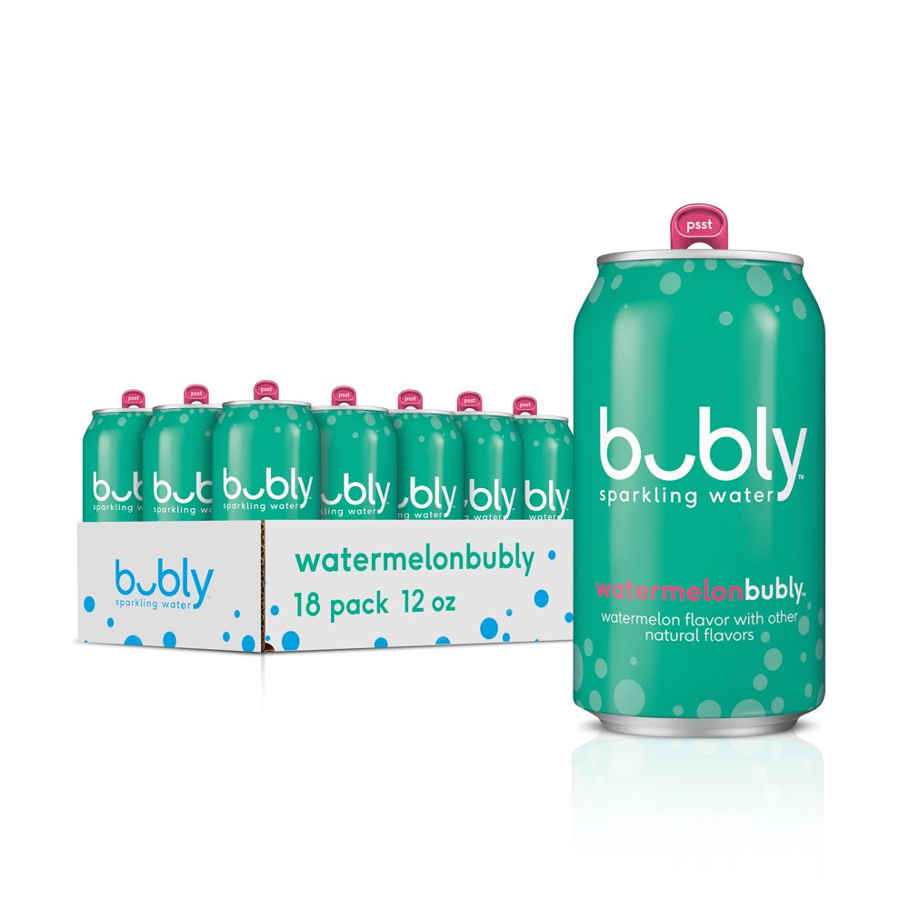 (18 Cans) bubly Sparkling Water, Watermelon, 12 fl oz